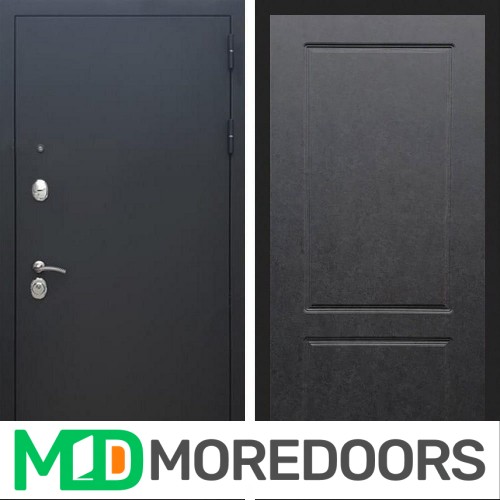 Металлическая дверь REX 1А Муар Чёрный фл-117 штукатурка графит