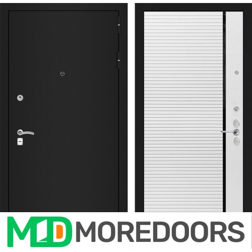 Металлическая Дверь Лабиринт CLASSIC шагрень черная 22 - Белый софт, черная вставка