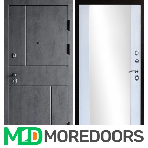 Металлическая Дверь Termo-door Вертикаль бетон Зеркало белый софт