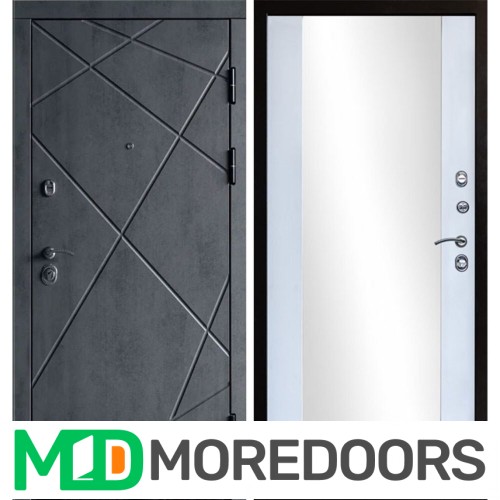 Металлическая Дверь Termo-door Лучи бетон Зеркало белый софт