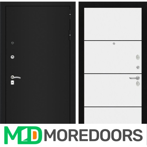 Металлическая Дверь Лабиринт CLASSIC шагрень черная 25 - Белый софт, черный молдинг
