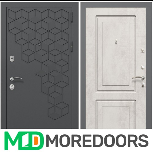 Входная дверь ZELAR Евро 2, RAL 7016 (штамп1) темно серый гексагон, бетон крем №69