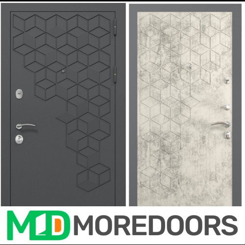 Входная дверь ZELAR Евро 2, RAL 7016 (штамп1) темно серый гексагон, бетон светлый №154