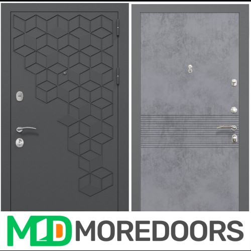 Входная дверь ZELAR Евро 2, RAL 7016 (штамп1) темно серый гексагон, бетон темный №150