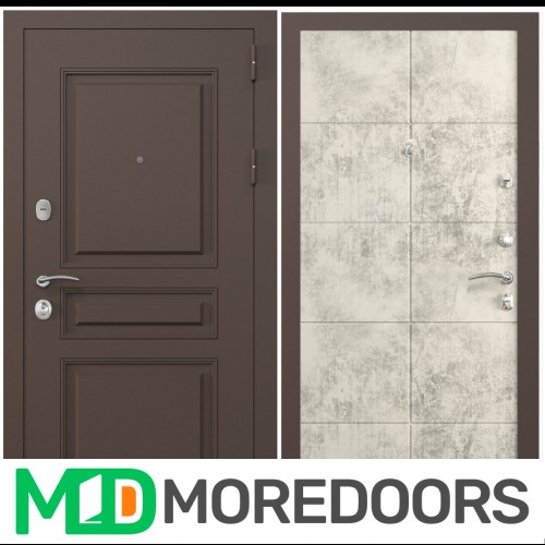 Входная дверь ZELAR Евро 2, RAL 8019(штамп 2) коричневый классика, бетон светлый №155