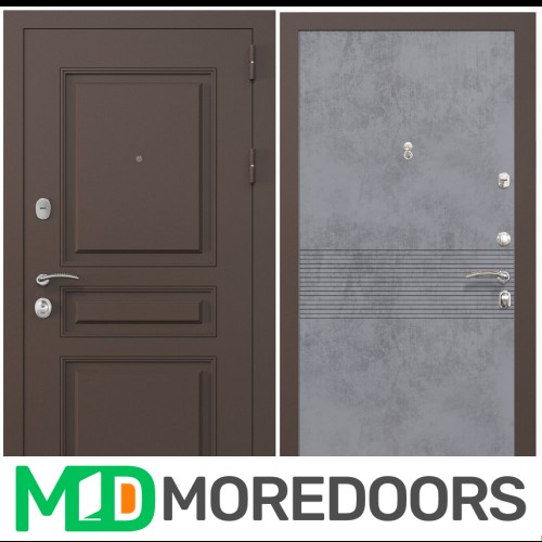 Входная дверь ZELAR Евро 2, RAL 8019(штамп 2) коричневый классика, бетон темный №150