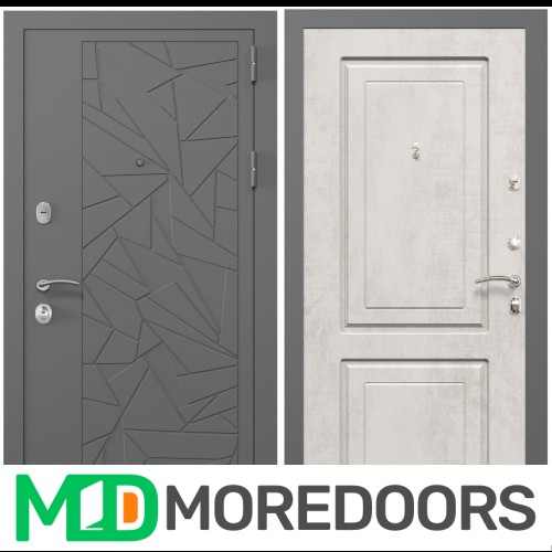 Входная дверь ZELAR Евро 2, RAL 7012 (штамп 3) серые осколки, бетон крем №69