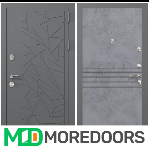 Входная дверь ZELAR Евро 2, RAL 7012 (штамп 3) серые осколки, бетон темный №150