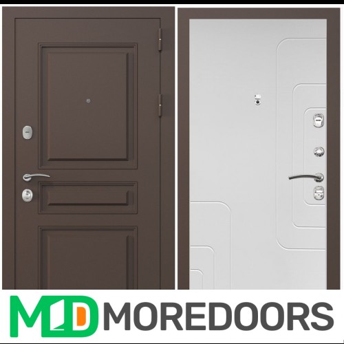 Входная дверь ZELAR Евро 2, RAL 8019(штамп 2) коричневый классика, снилк сноу №151