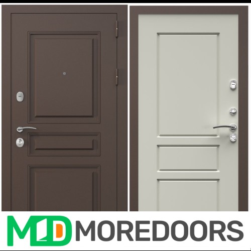 Входная дверь ZELAR Евро 2, RAL 8019(штамп 2) коричневый классика, ясень белый №65