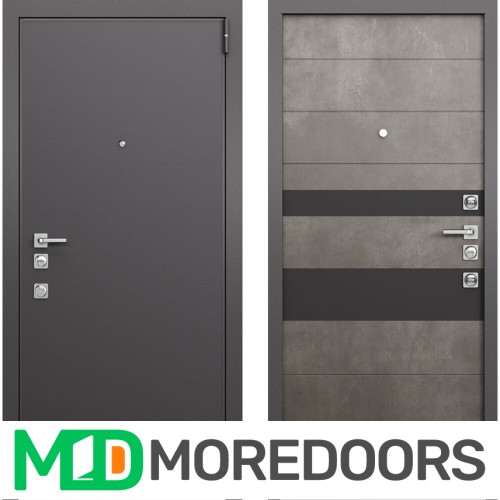 Входная дверь Мастино Форте Реалвуд графит горизонт MS-100 / Бетон тёмный MS-118