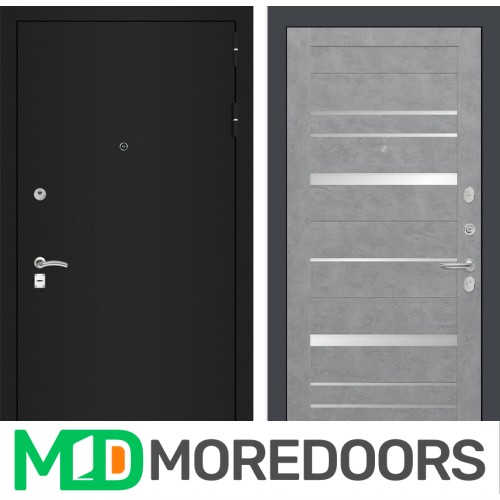 Металлическая Дверь Лабиринт CLASSIC шагрень черная 20 - Бетон светлый, зеркальные вставки