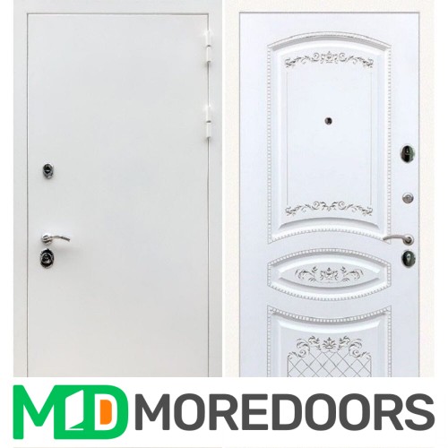 Металлическая дверь REX 5 белая шагрень ФЛ-317 белая патина серебро