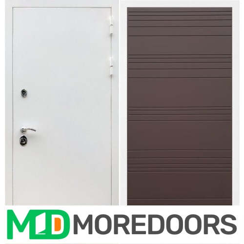 Металлическая дверь REX 5 белая шагрень полоски горизонтальные ясень шоколадный
