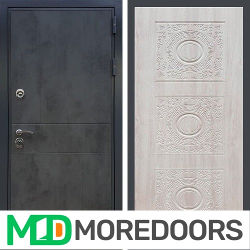 Металлическая дверь REX Премиум 290 бетон темный д-18 сосна белая
